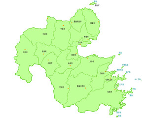 大分県　地図　黄緑　斑点　イラスト