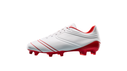 Isolated white and red soccer cleat isolated on transparent background