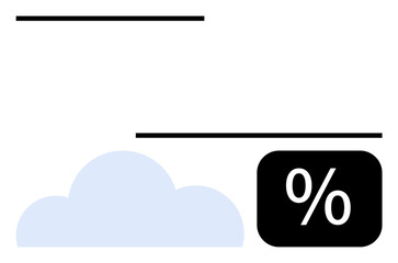 Cloud shape with bold percentage sign in a simple layout. Ideal for technology, statistics, cloud services, savings, marketing, analytics, and efficiency themes. Flat simple metaphor