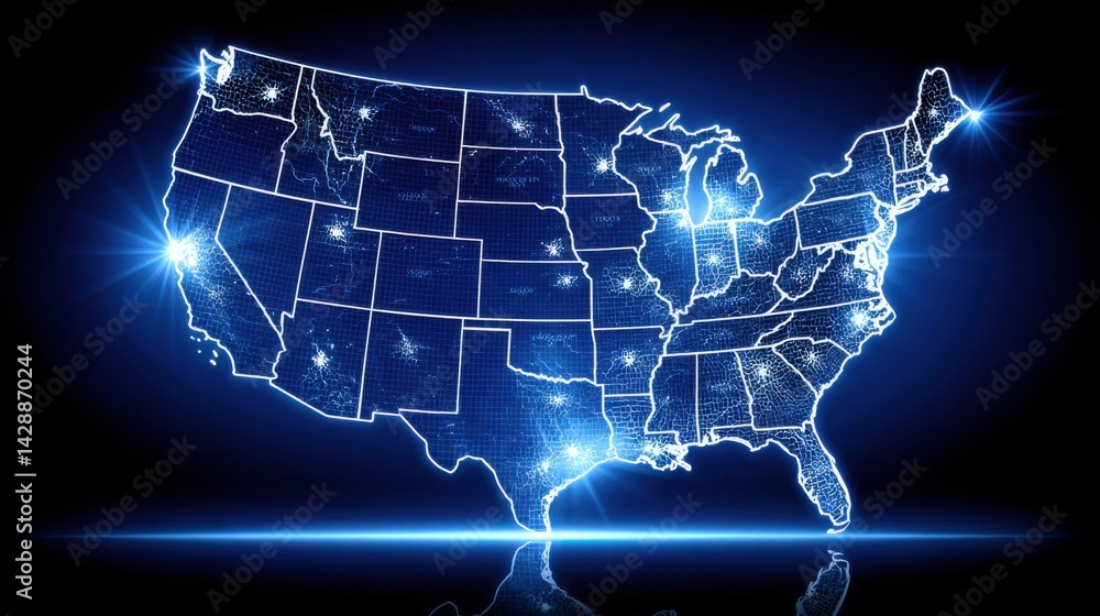 Poster united states map representing bipartisan funding concepts for infrastructure support and developmen