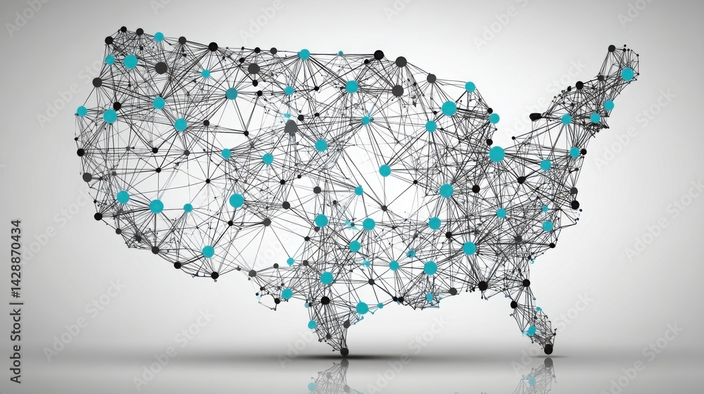 Poster united states map overlaying another map of the united states highlighting blockchain adoption and d