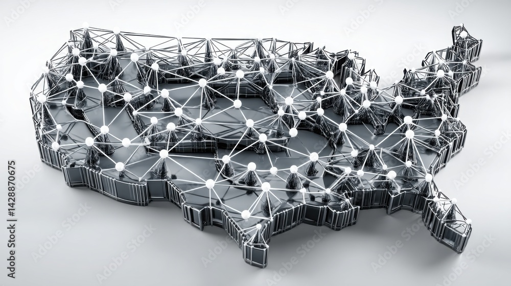 Aufkleber cityscape with connected lines illustrating blockchain technology and decentralized logistics networ