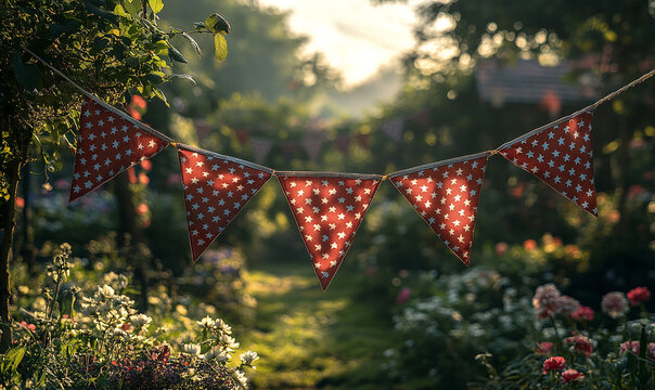 Triangular Red Bunting Flags