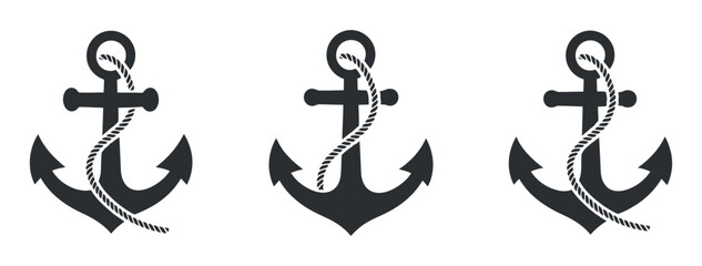 Anchor And Rope Illustrations Nautical Theme Marine Symbolism Minimalist Design Black And White Maritime Elements