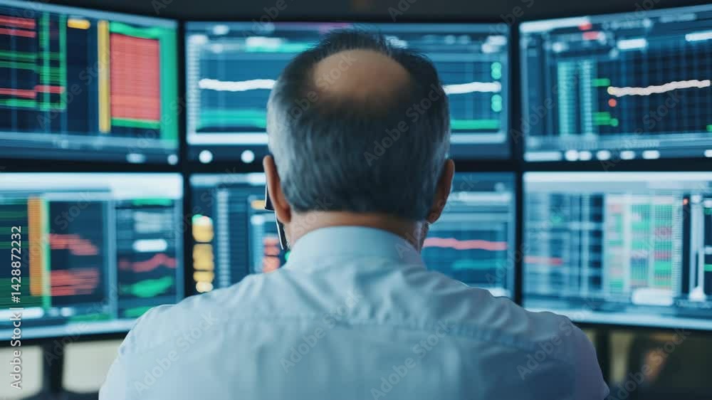 Aufkleber analyzing financial data insights from stock market graphs and charts in high tech trading environme