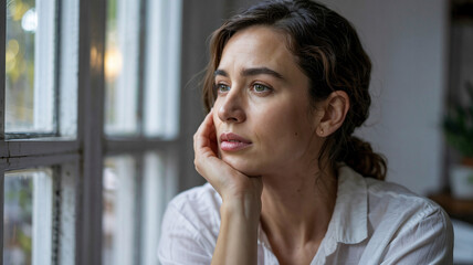 Woman by window in quiet reflection!