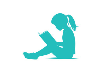Silhouette of girl reading book on white background
