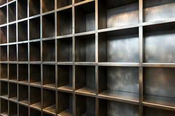 Empty Dark Wooden Cube Shelves Background