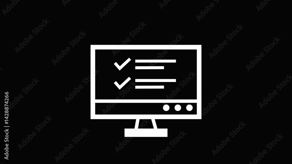 Aufkleber computer monitor icon animation on a black background. monitor icon animation.
