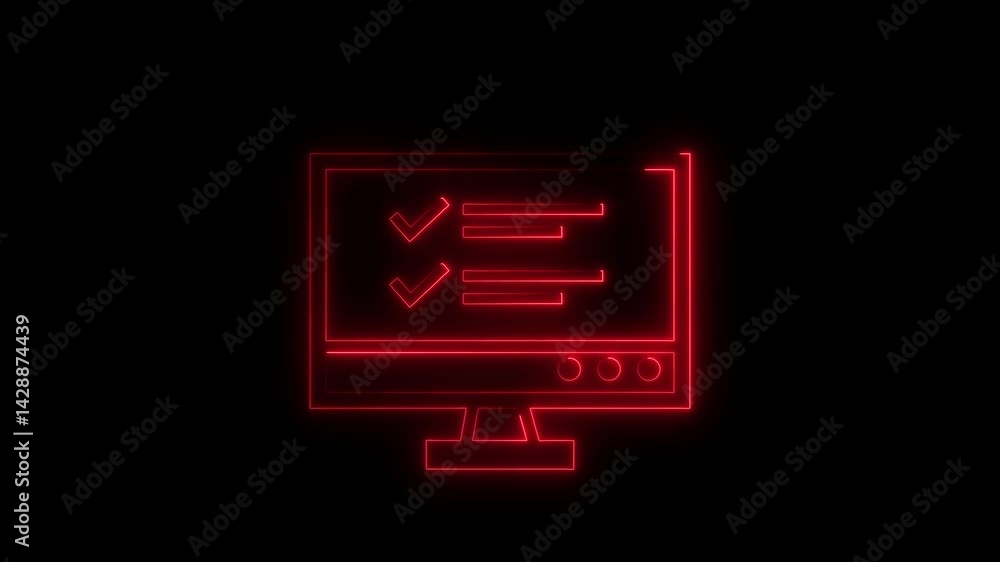 Poster animated neon computer icons with glowing effects on black background