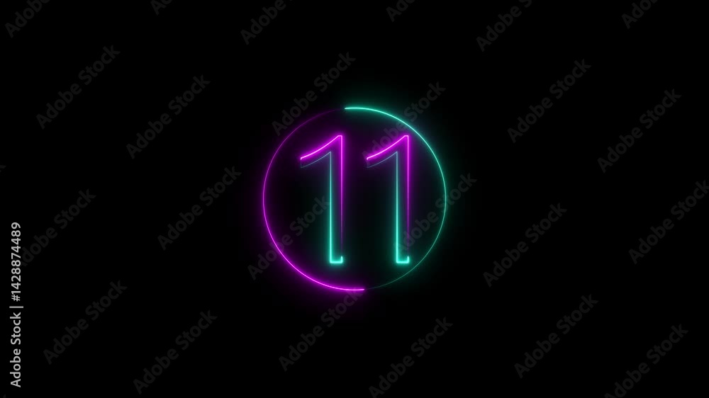Poster a circle with a purple neon icon on a black background and the text 10 in the middle of it.