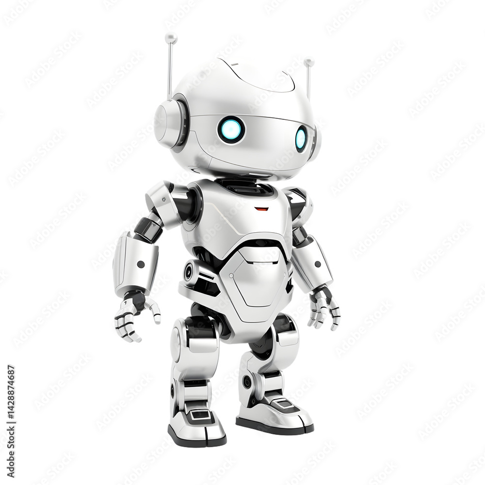 Poster chrome robot, 3d model, isolated on white, showcasing technological advancement. futuristic design a