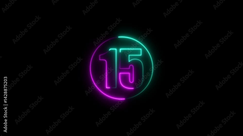 Poster a circle with a purple neon icon on a black background and the text 15 in the middle of it.