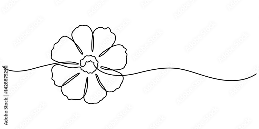 Poster abstract cosmos one line drawing on white background. flowers line drawing. continuous line. vector 