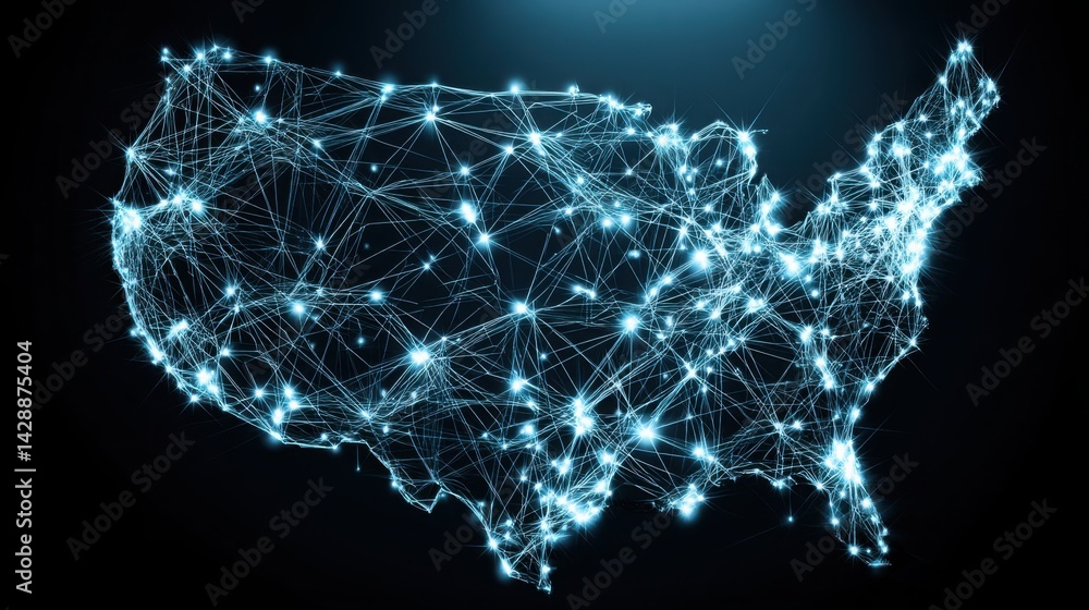 Poster comprehensive map of the united states displaying various regions and features for cyber infrastruct
