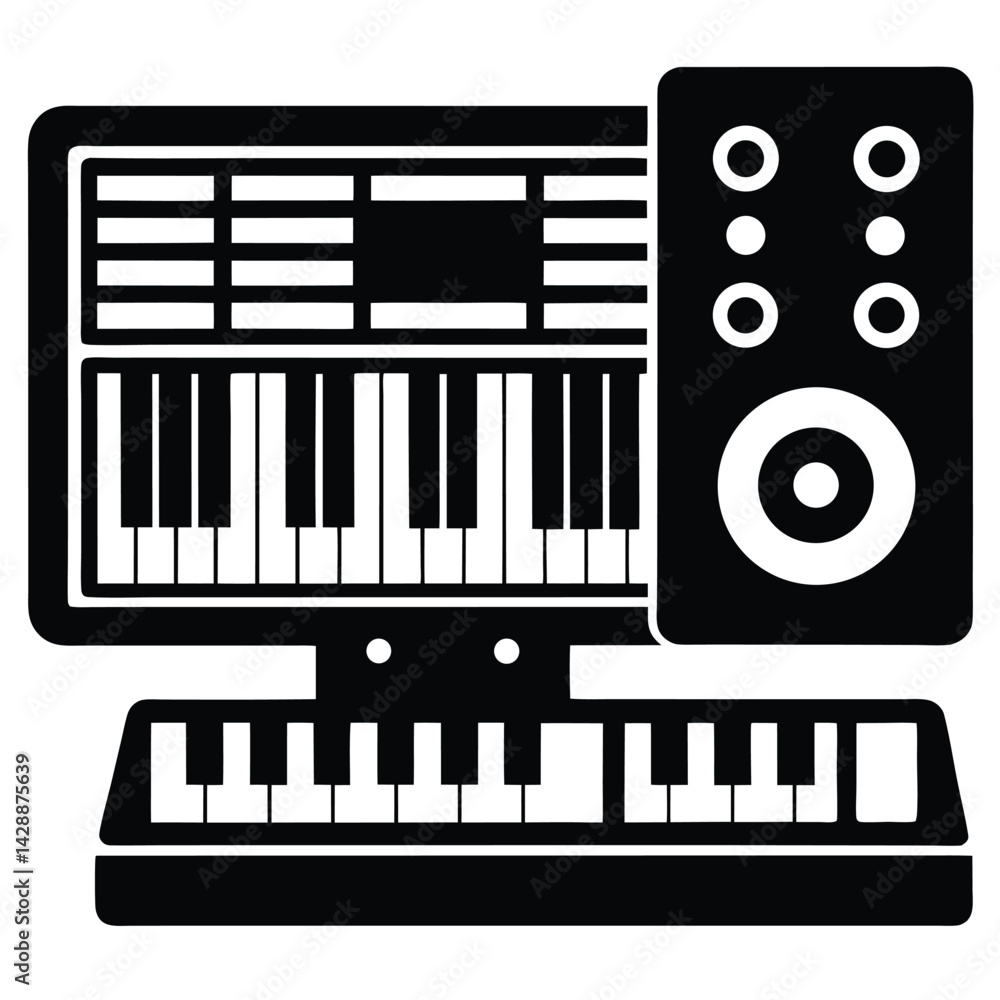 Poster isolated black vector musician using element daw software ableton fl etc with white background