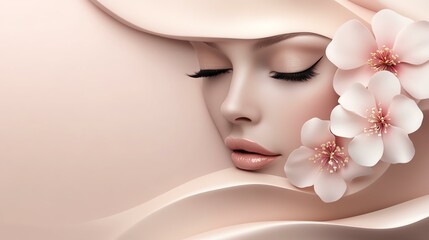 Naklejka premium A serene portrait of a woman with delicate flowers, embodying beauty and tranquility.