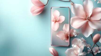 A smartphone with blooming flowers reflects beauty and technology elegantly.