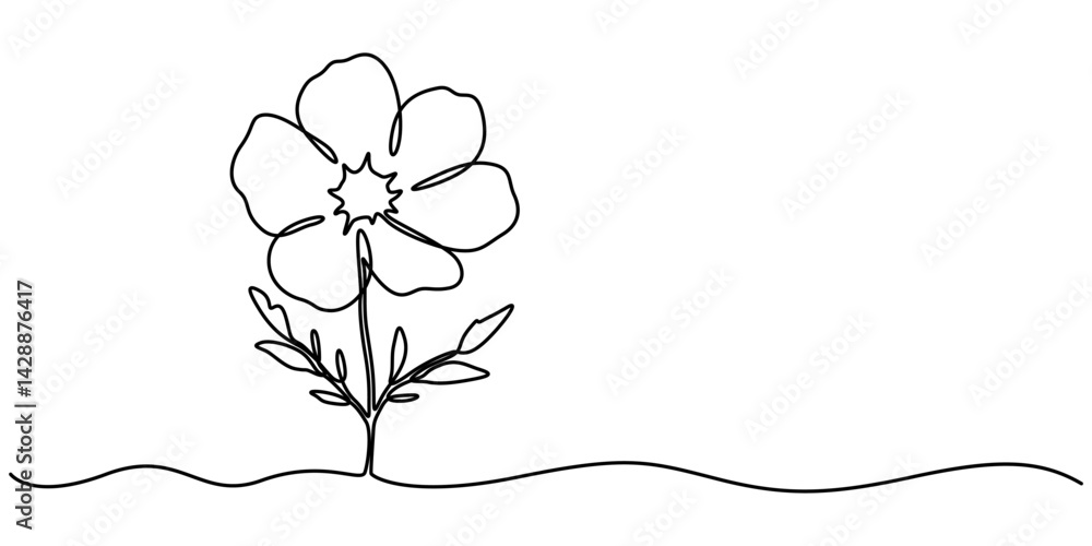 Poster abstract cosmos one line drawing on white background. flowers line drawing. continuous line. vector 