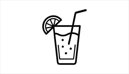 Lemonade Glass with Straw – Simple Outline of Refreshing Drink