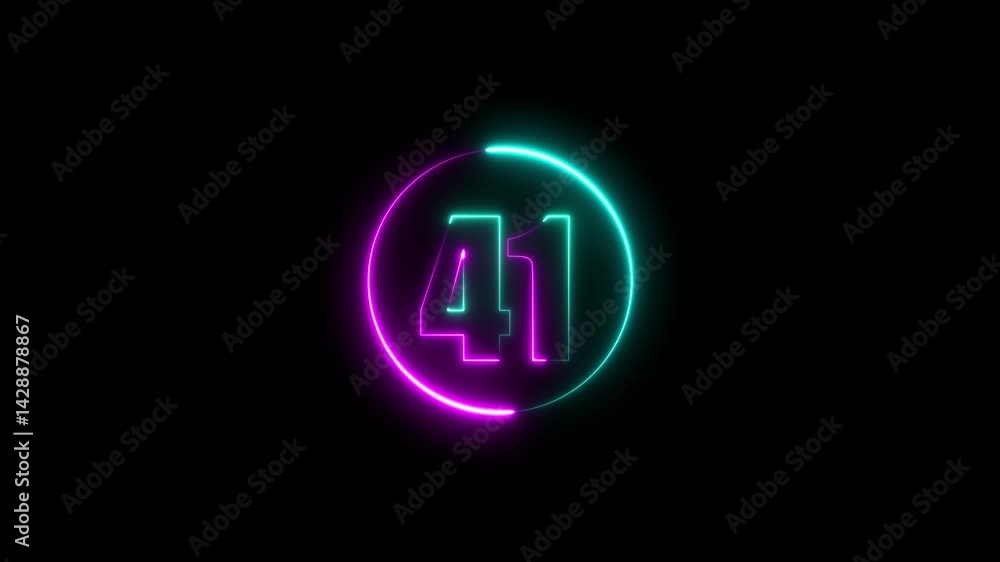 Poster a circle with a purple neon icon on a black background and the text 41 in the middle of it.