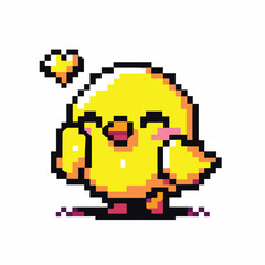 Fototapeta premium Adorable Pixel Art Yellow Bird with Heart in Retro Style