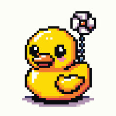 Fototapeta premium Adorable Pixel Art Rubber Duck with Wind-Up Key - Nostalgic Retro Gaming Style
