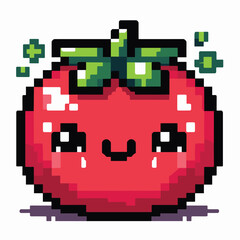 Cute Pixel Tomato with Smiling Face in Retro 8-Bit Art Style