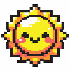 Obraz premium Pixel Art Smiling Sun Bright and Cute Retro Illustration