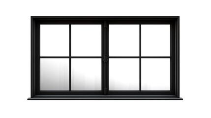 A black framed window with eight panes against a dark background space isolated on transparent background	