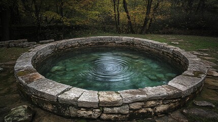 Fototapeta premium Ancient stone well in a forest setting