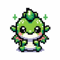 Fototapeta premium Cute Green Pixel Dinosaur Illustration with Playful Features