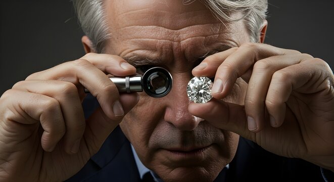 a Man Inspecting a Diamond with a Loupe