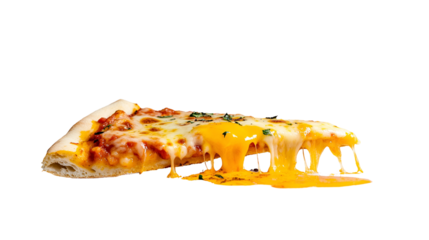 Template with delicious tasty slice of pepperoni pizza flying on white background. Generative AI