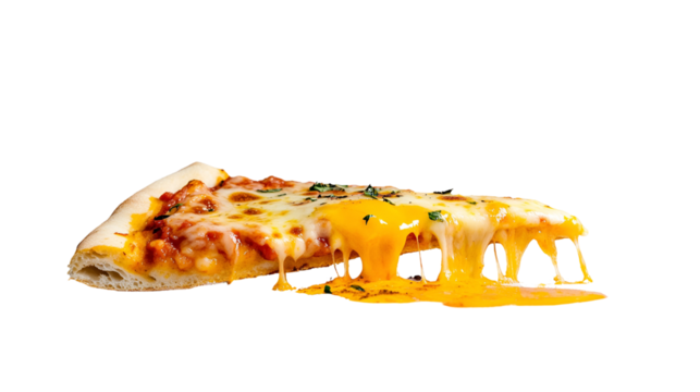 Template with delicious tasty slice of pepperoni pizza flying on white background. Generative AI - Powered by Adobe