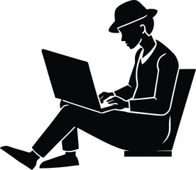 Freelancer Working on Laptop Silhouette