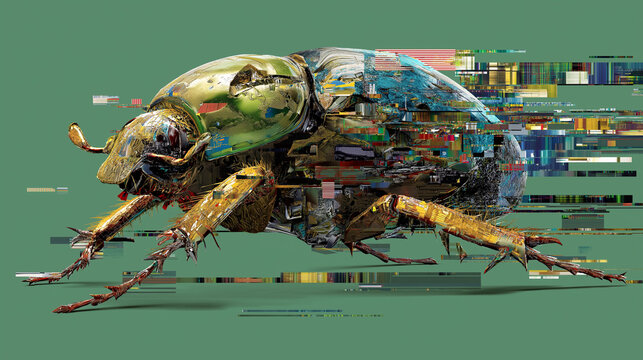 Personification of a software bug made from corrupted code fragments