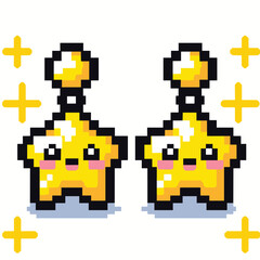 Cute Pixel Art Star Characters with Yellow Highlights in Retro Style