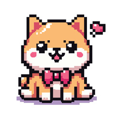 Fototapeta premium Cute Pixel Art Dog with Bow Tie and Heart