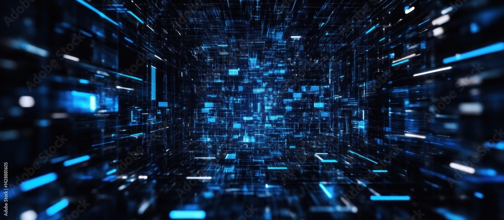Poster abstract digital space background with glowing light beams and geometric shapes creates a futuristic