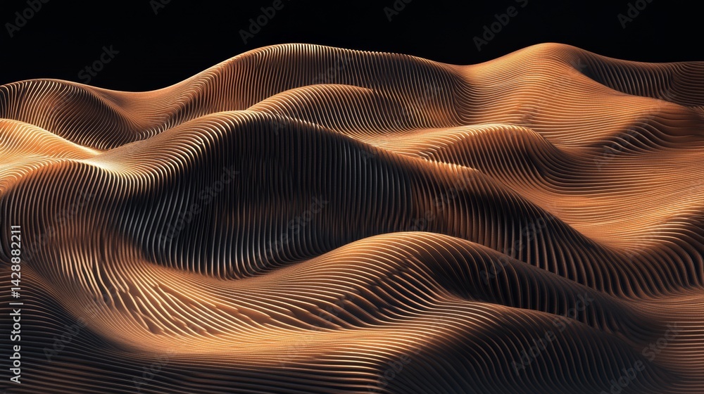 Poster abstract 3d illustration with dynamic technology line pattern and glowing light trails, representing
