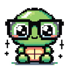 Obraz premium Adorable Pixel Art Turtle with Glasses - Cute Retro Style Cartoon