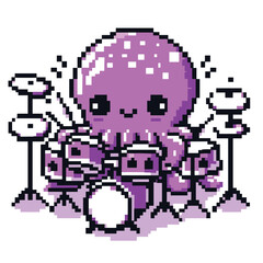 Pixel Art Octopus Playing Drums Retro Style Animation