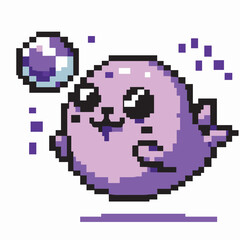 Obraz premium Cute Pixel Art Seal with Bubble - Classic Pixel Art Style