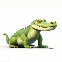 Naklejka premium Smiling Alligator Cartoon Character with Green Scales and Large Eyes on White Isolated Background