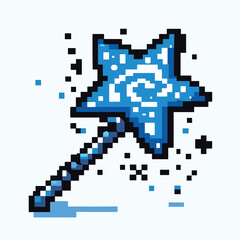 Fototapeta premium Blue Pixel Star Wand Illustration Retro 8-Bit Magic Design