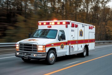 Emergency Response: An ambulance speeding on the highway lights flashing