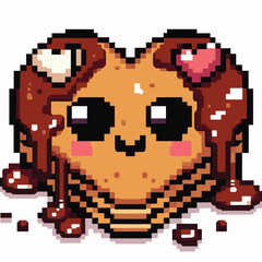 Obraz premium Heart-Shaped Pixel Art Pancakes with Chocolate Topping and Cute Face