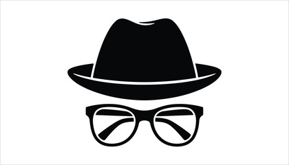 Incognito disguise icon vector fedora hat and glasses silhouette