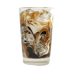 Iced Coffee with Creamy Milk Swirl and Ice Cubes 
 Isolated on Transparent Background,Refreshing Cold Drink,iced Coffee with Milk,coffee and creamy milk, tall glass, ice cube detail,coffee lovers,Ai
